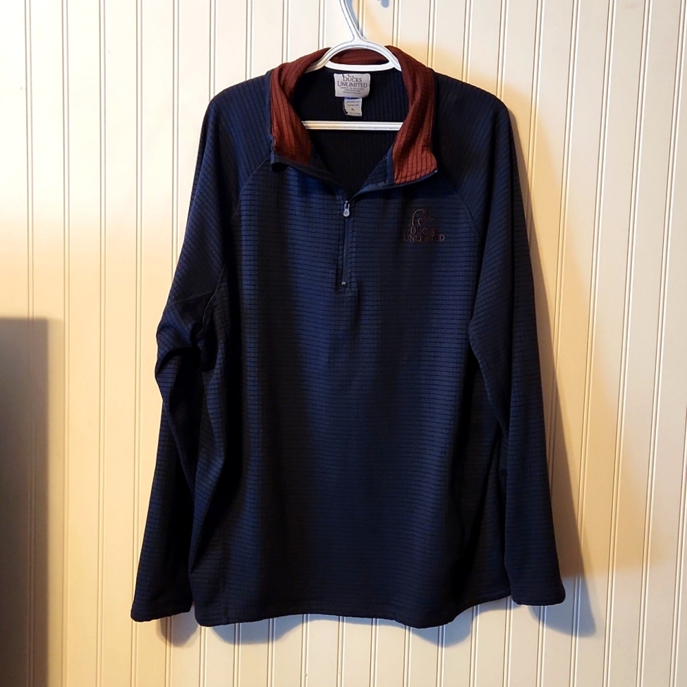 Ducks Unlimited Sweater Mens XL Extra Large Blue 1/4 Zip Outdoor Logo Relaxed